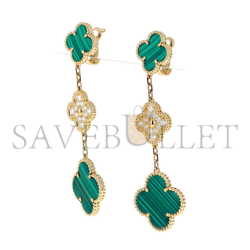 VAN CLEEF ARPELS MAGIC ALHAMBRA DIAMOND MALACHITE EARRINGS 